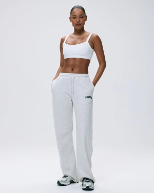 Varsity Raw Hem Straight Leg Sweatpants - Light Grey Melange/Navy Blue