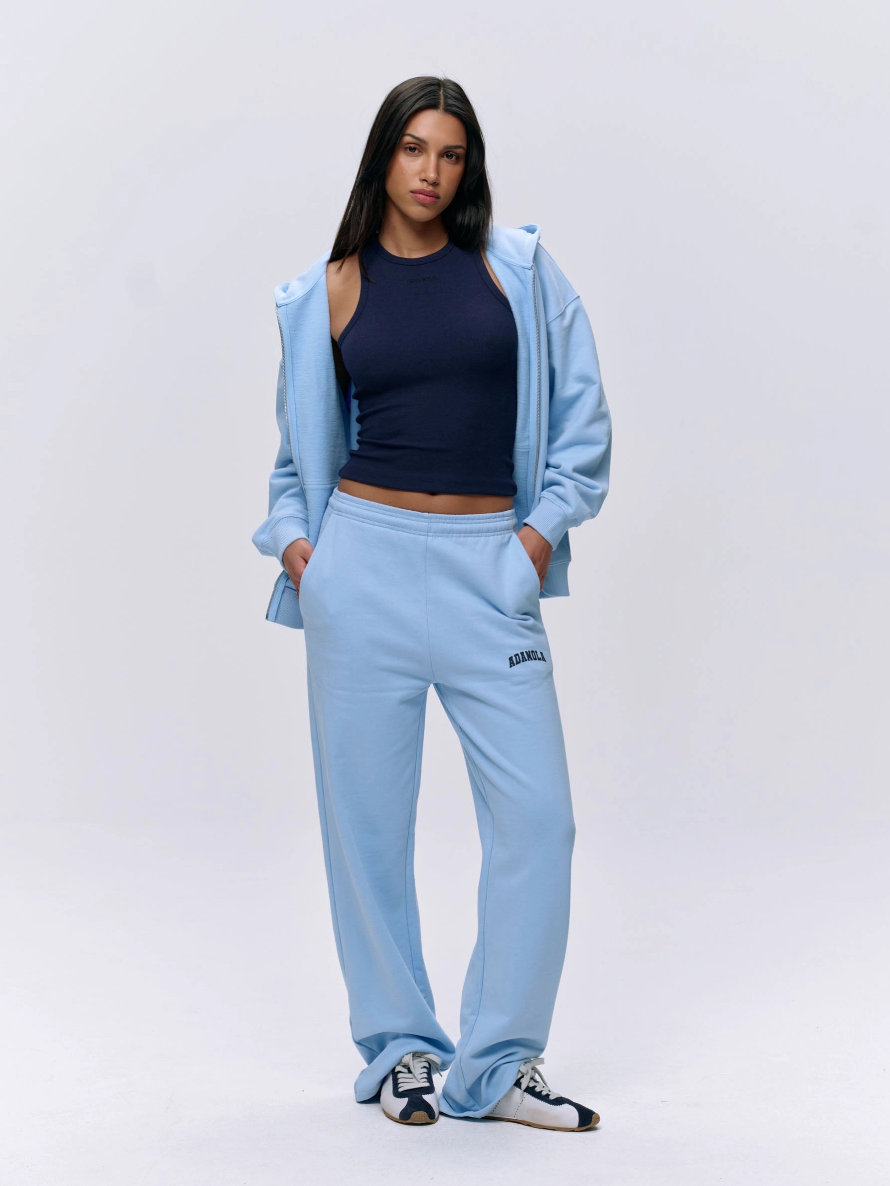 Varsity Straight Leg Sweatpants - Powder Blue/Navy Blue