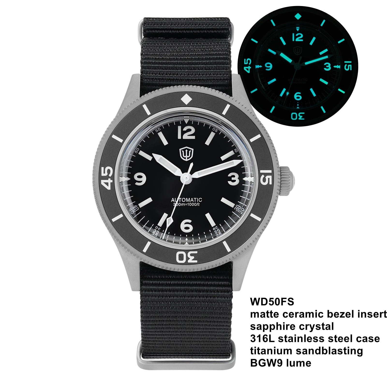 ★WeeklyDeals★Watchdives Vintage 50-Fathoms NH35 Dive Watch V2