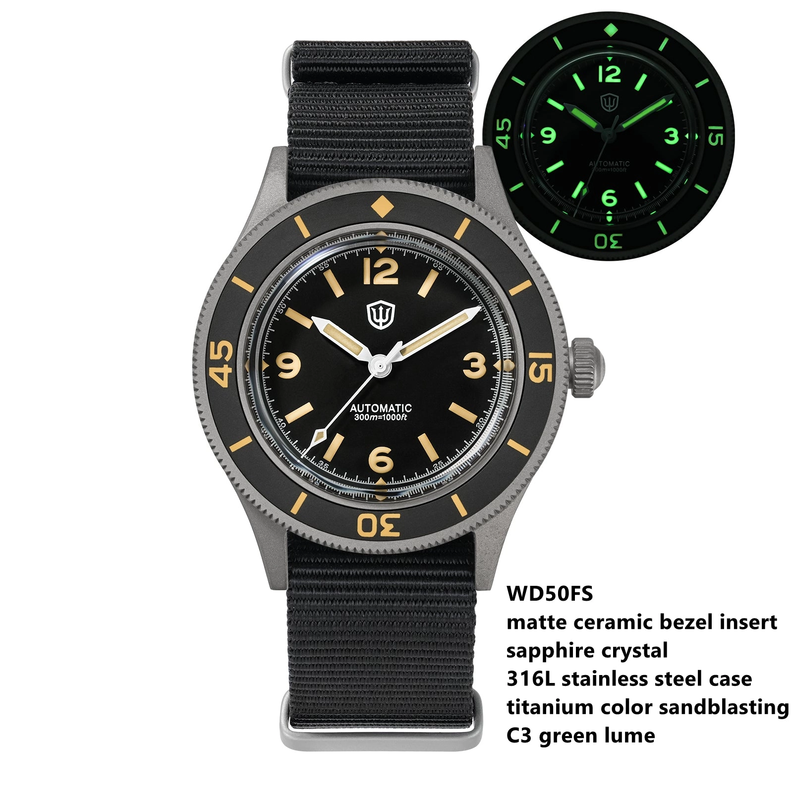 ★WeeklyDeals★Watchdives Vintage 50-Fathoms NH35 Dive Watch V2