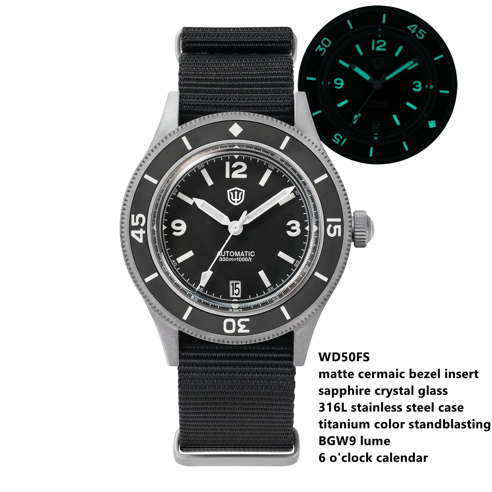 ★WeeklyDeals★Watchdives Vintage 50-Fathoms NH35 Dive Watch V2
