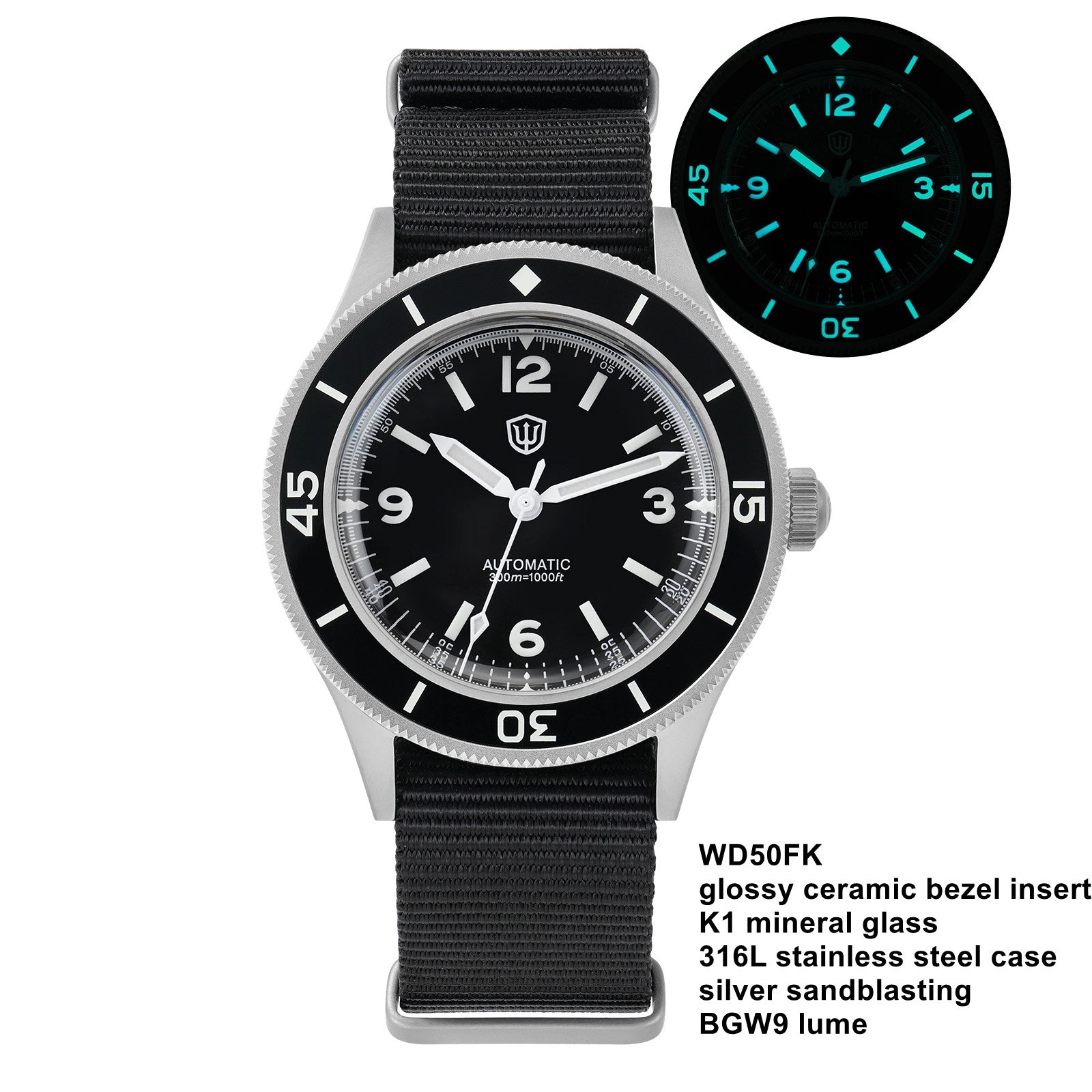★WeeklyDeals★Watchdives Vintage 50-Fathoms NH35 Dive Watch V2